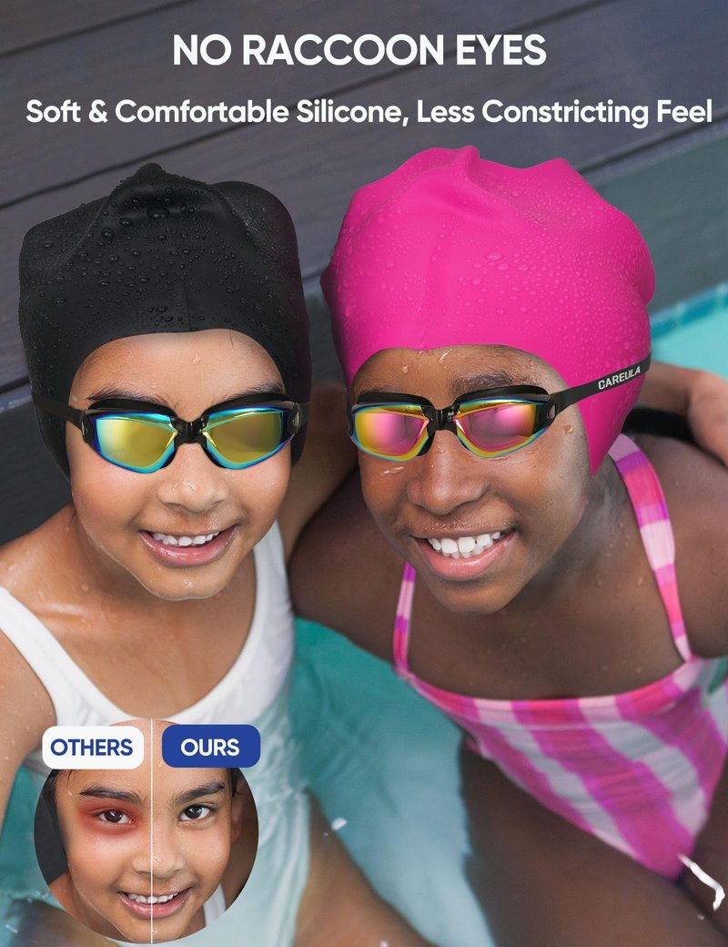 Careula Kids Swim Goggles, 2 Pack Swimming Goggles for Kids Toddler Youth, Anti-Fog Water Pool Goggles Child Boys Girls 6-14