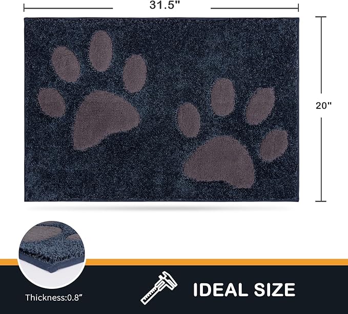 PURRUGS Dirt Trapping Door Mat 20" x 31.5", Non-Skid/Slip Machine Washable Microfiber Entryway Rug, Dog Doormat, Super Absorbent Welcome Mat for Muddy Wet Shoes and Paws, Navy Blue