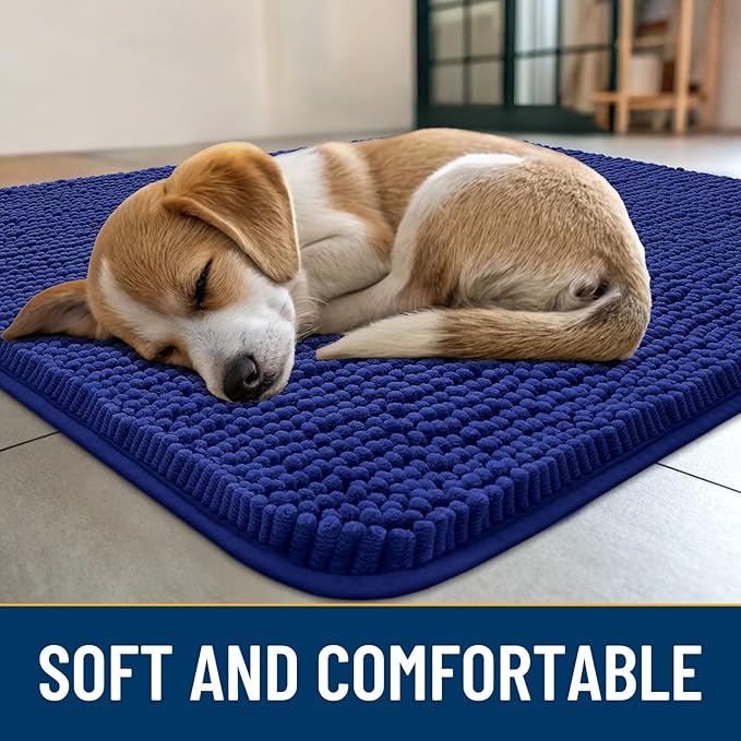 Smiry Dog Door Mat for Muddy Paws 24x16, Absorbs Moisture and Dirt Doormat, Non-Slip Washable Quick Dry Chenille Front Door Mat Indoor Entrance, Entryway Carpet for Inside Floor, Navy Blue