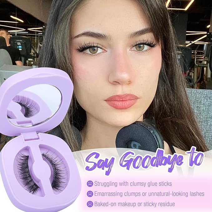 Lanflower Magnetic Eyelashes Natural Look, Reusable Magnetic Eyelashes with Applicator, No Need Glue Magnetic Lashes, Natural Wispy Cat Eye False Eyelashes with Magnets, Waterproof, Easy to Apply