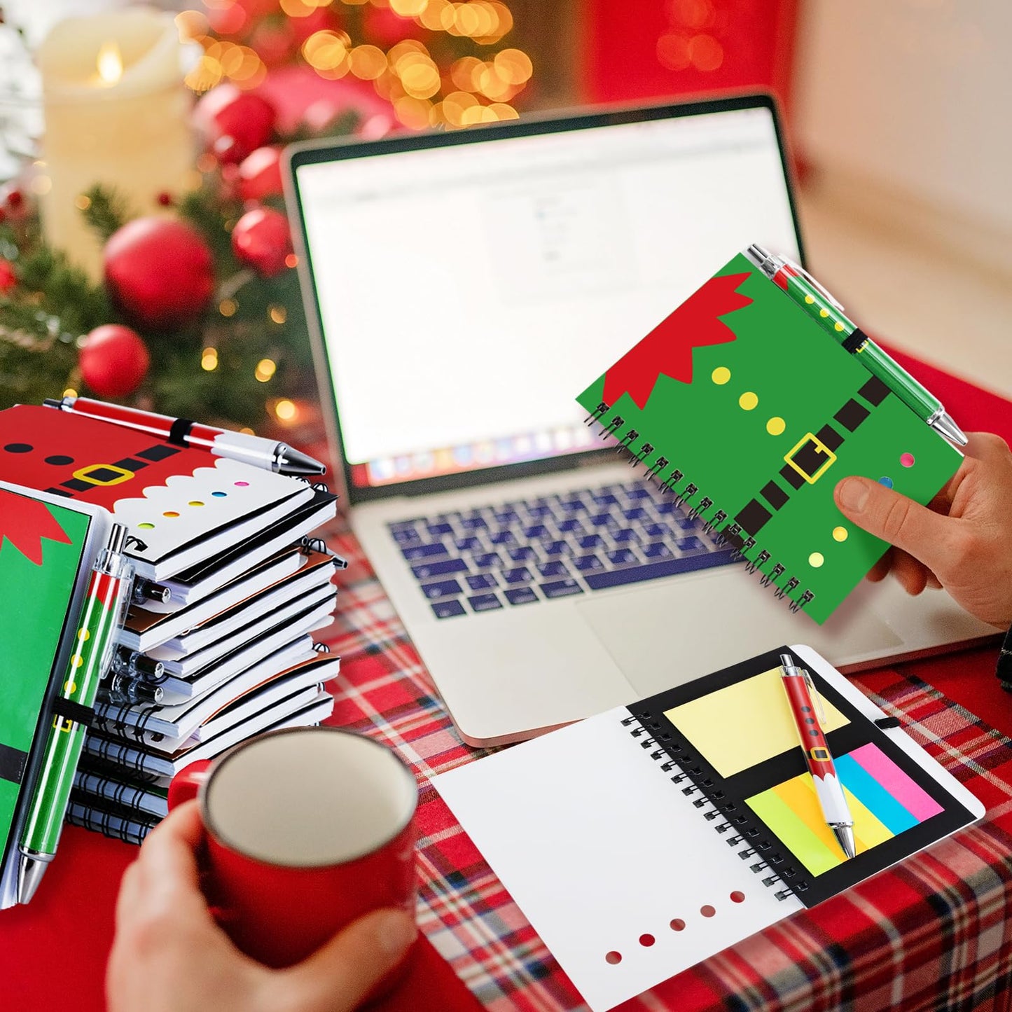 48 Pcs/24 Set Christmas Spiral Notepads Bulk Christmas Party Favors Gift Festive Christmas Theme Notebook with Sticky Note Notepad Ballpoint Pen for Kids School Party Holiday Stocking Stuffers (Classic)