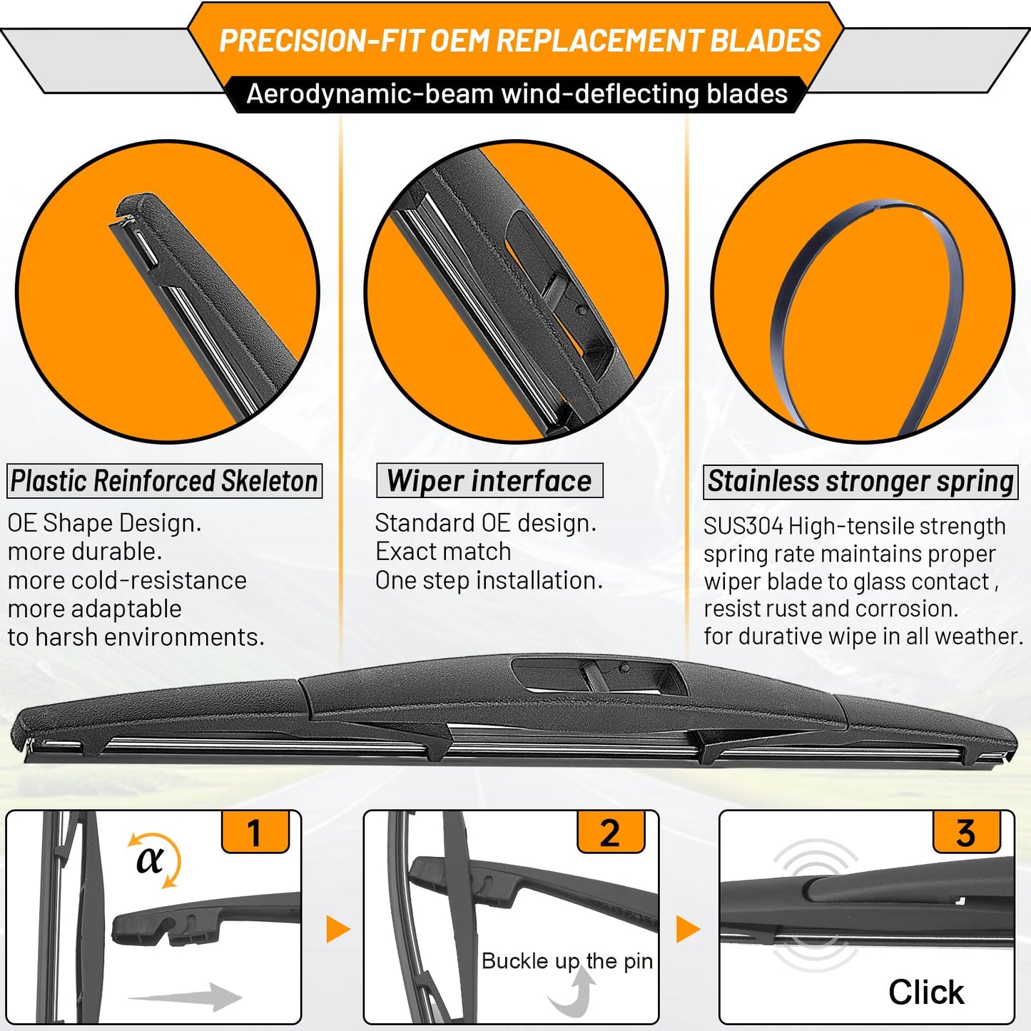 AUTOBOO 26"+16" Windshield Wipers with 12" Rear Wiper Blade Sets Replacement for Subaru Crosstrek Impreza 2018 2019 2020 2021 2022 2023-Original Factory Quality (Pack of 3)