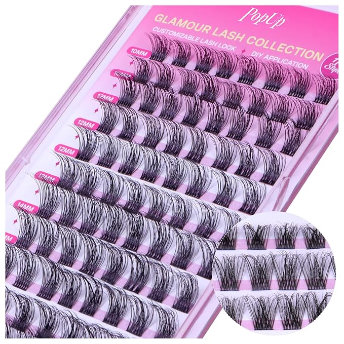 PopUp Cluster Lashes Wispy Lash Clusters Soft D Curl Eyelash Clusters Russian Lashes Clusters DIY Eyelash Extensions at Home,Thin Bank 9-18mm MIX (703)