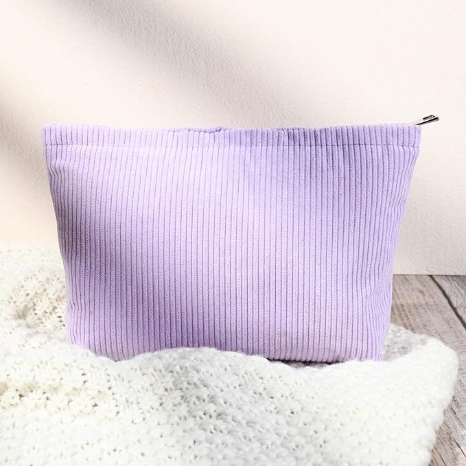 SOIDRAM 2 Pcs Corduroy Makeup Bag Large Cosmetic Bag Toiletry Bag Makeup Pouch Travel Bag Organizer Cute Makeup Brushes Aesthetic Accessories Storage Bag for Women Purple