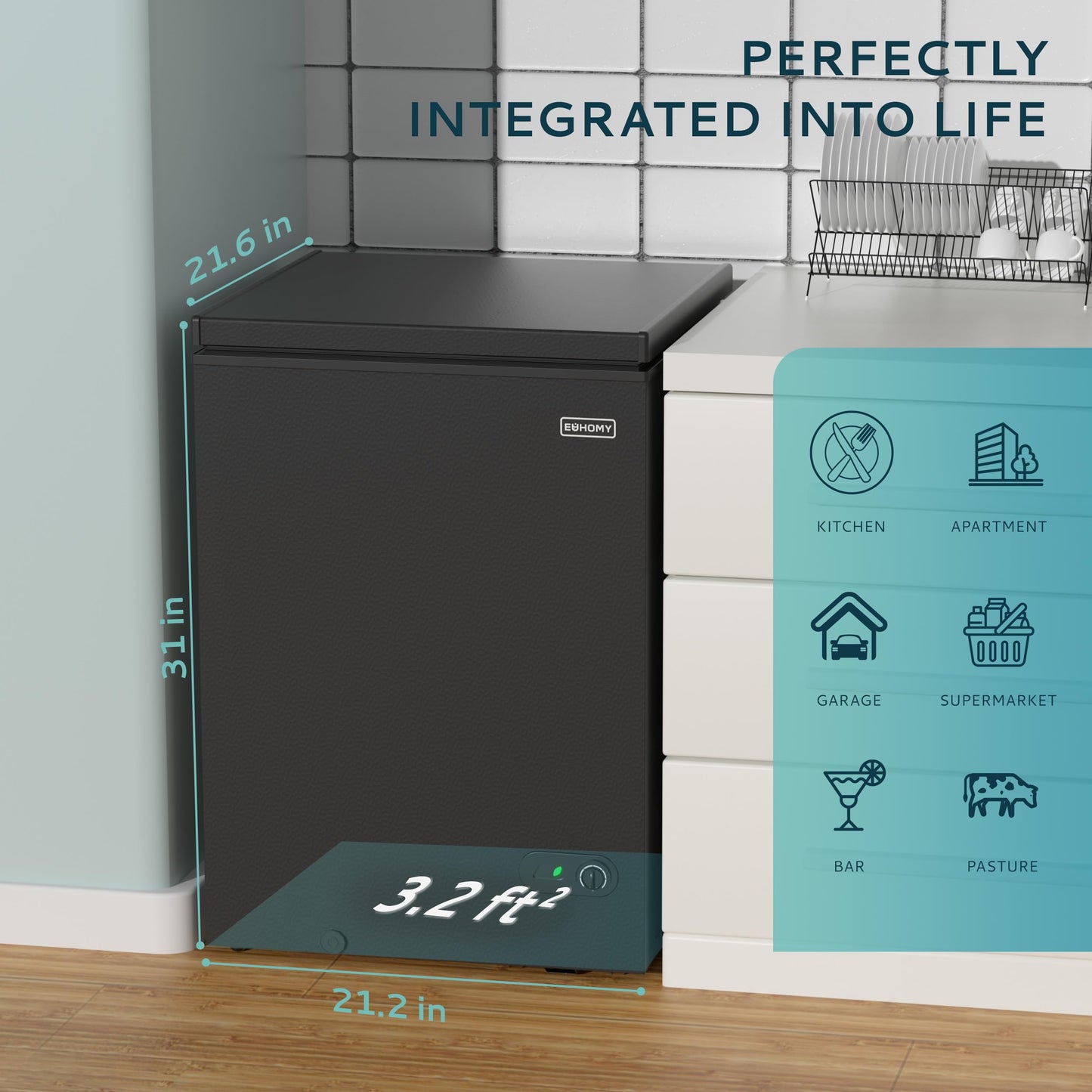EUHOMY 3.5 Cu.Ft Chest Freezer with Removable Basket, Small Deep Freezer Adjustable 7 Thermostat, Quiet Mini Freezer Free-Standing Top Door, Energy Saving for Apartment/Garage/Basement/Dorm/Home,Black