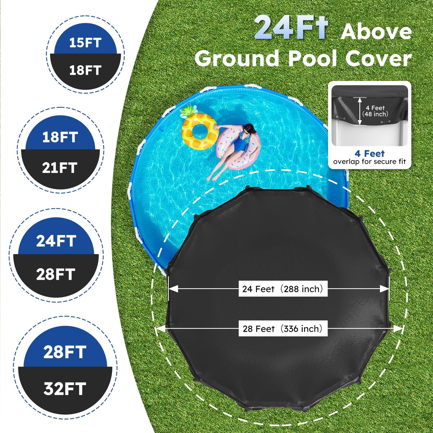 MR. COVER 24 FT Pool Covers for Above Ground Pools, Extra Thick Durable Pool Cover for Waterproof & Dustproof, All-Season Protection for Above Ground Poolsxia