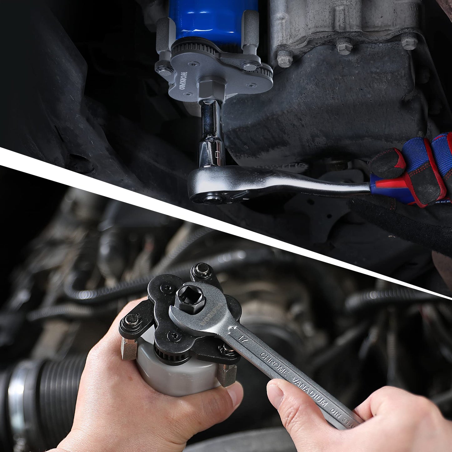 WORKPRO Universal Oil Filter Wrench Adjustable, Magnetic Oil Filter Removal Tool, Oil Filter Change Set, Ideal for Engine Filters, Conduit, & Fittings…