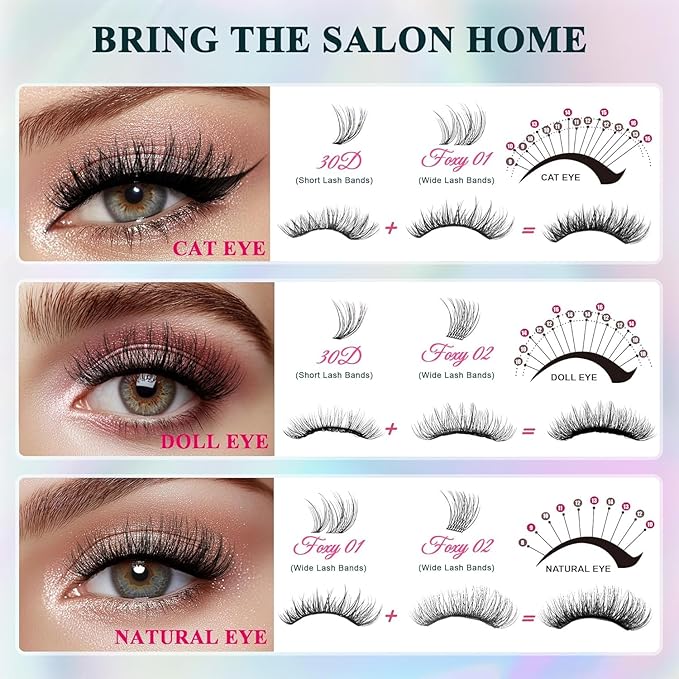 Lash Clusters 30D40D50D60D Lashes Natural Fluffy Eyelash Extensions D Curl With Bottom Eyelashes for Starter DIY at Home
