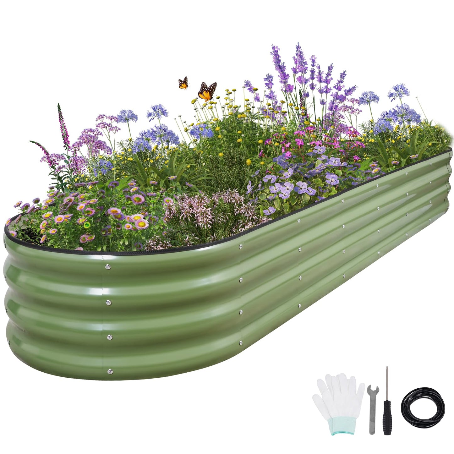 Permade Galvanized Raised Garden Bed Outdoor- Raised Beds for Gardening| Metal Planter Box, Steel Raised Garden Bed Kit with Safety Edging and Gloves for Vegetables, Flower, Herbs (4x2x1FT, Green)
