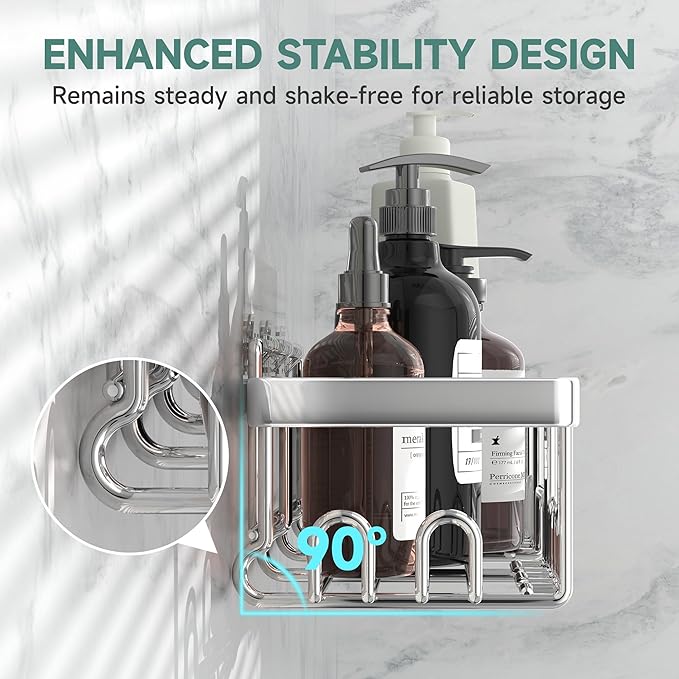 Veken Adhesive Shower Caddy 5-Pack,Heavy Weight Bearing,Large Wall Mounted Shower Shelves Rack,Organizer Storage Accessories with Soap Dish&Toothbrush Holder,Ideal for Bathroom,Home&Kitchen,Silver