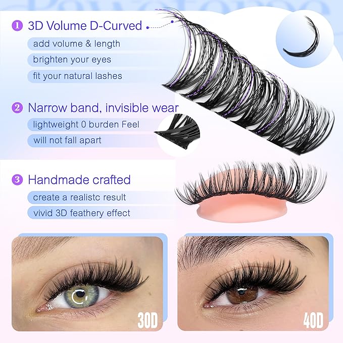 Pawotence Lash Clusters 480pcs Individual Lashes 30D 40D Cluster Eyelash Extensions Eyelash Clusters Lash Extensions for Self Application (30D&40D, 0.07D, 11-16mm Valuable Pack)