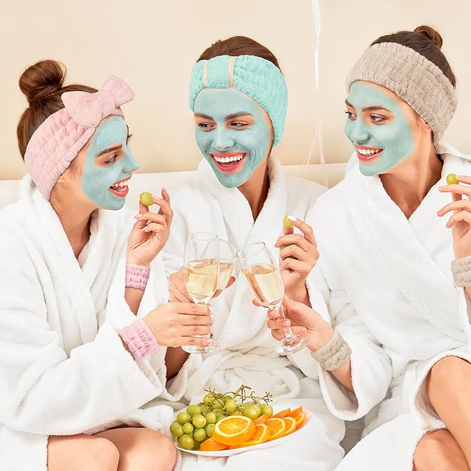 9 Pcs Spa Headband for Washing Face,Skincare Headband and Wristband Set,Women Teen Girls Facial Hairbands for Washing Face, Makeup, Sports, Yoga (light green + pink +khaki)