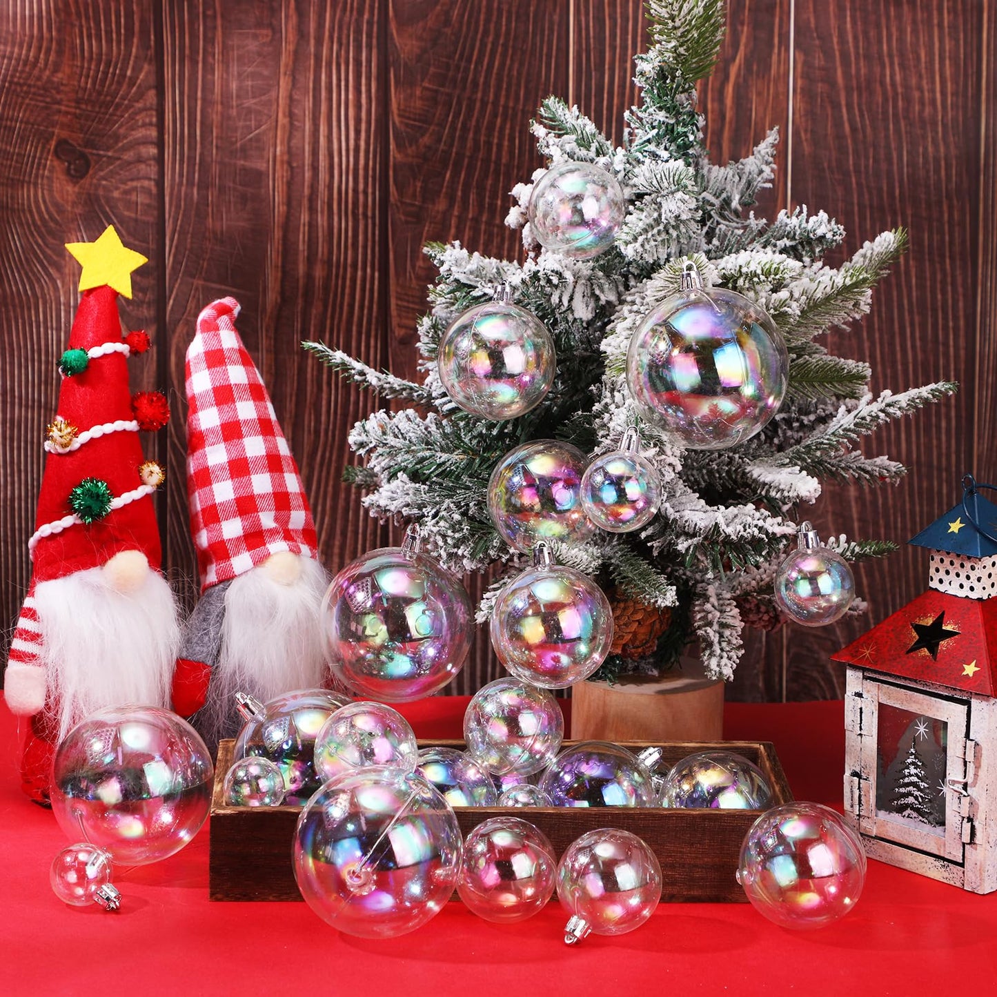 Shappy 50 Pcs Christmas Iridescent Ornaments Halloween, Transparent DIY Shatterproof Hanging Rainbow Ball Christmas Ornament 5 Different Sizes for Party, Wedding, Home Decor (Clear)