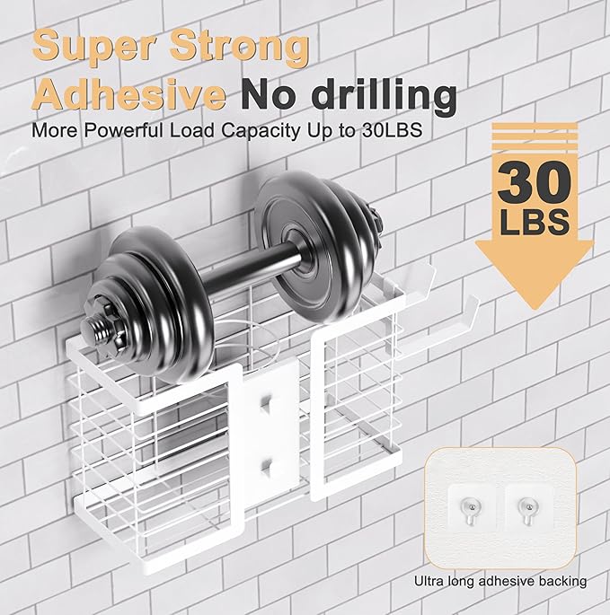 FUNKYLEE Bathroom Organizers and Storage, 3 in 1 Metal Wall Mount for Flat Iron, Curling Iron, Straightener, Hair Care & Styling Tools (White)