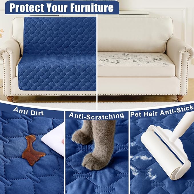 Smiry Waterproof Dog Bed Cover Blanket, Soft Reversible Pet Blanket, Washable Leakproof Cats Dogs Couch Cover for Sofa, Couch, Furniture (68x82 Inch, Navy/Blue)