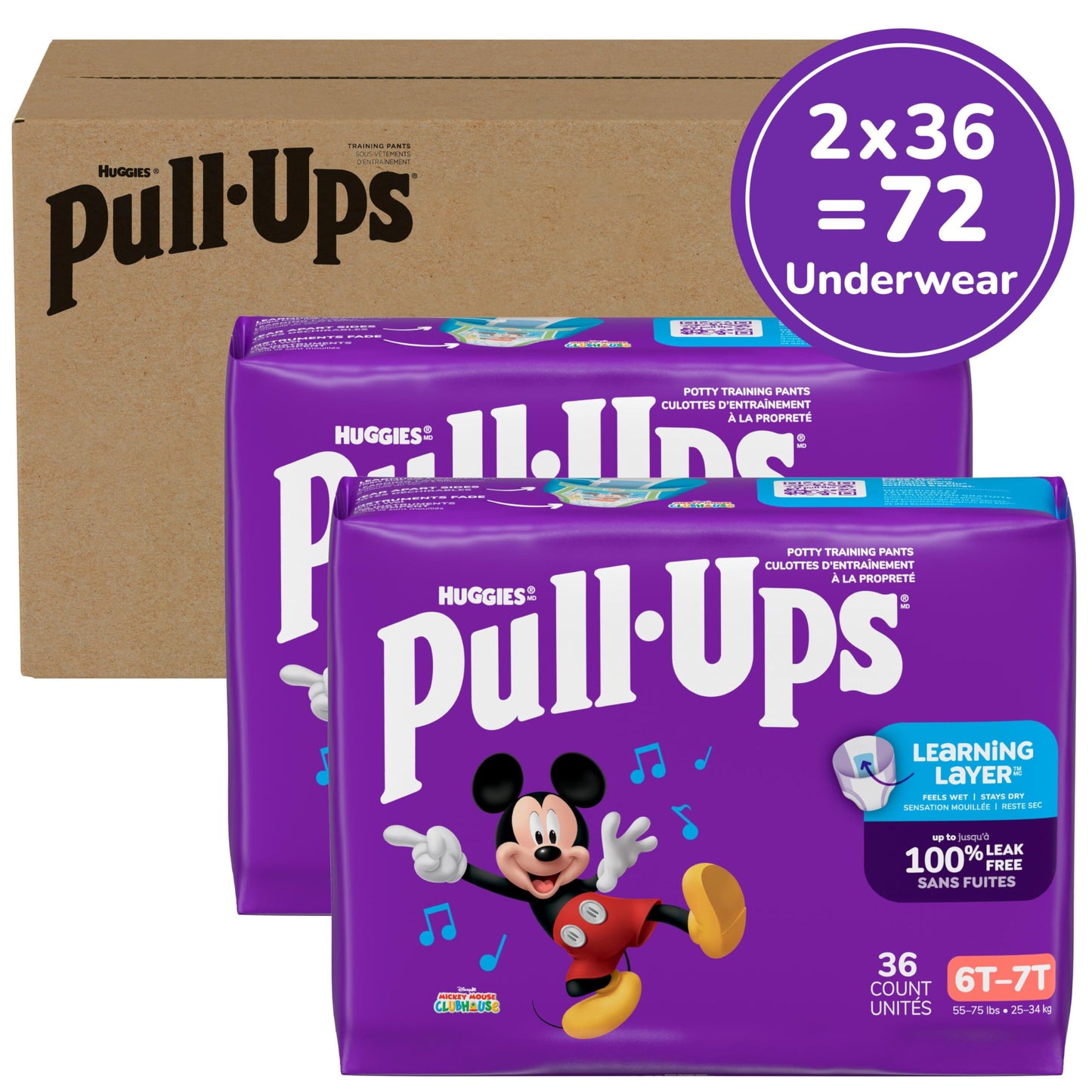 Pull-Ups Boys' Potty Training Pants, Size 6T-7T Training Underwear (55-75 lbs), 72 Count