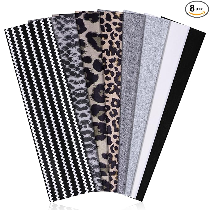 Ztomine 8 Pack Headbands for Women Non Slip - Stylish Sports Hair Bands for Women's Hair - Soft Cotton Cloth Stretchy Headbands for Women for Yoga, Outdoor Exercise Running
