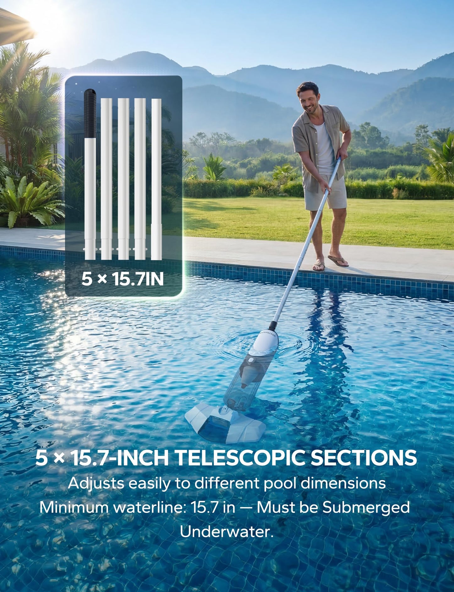 [Patent] POOLHACKER Cordless Handheld Pool Vacuum for Above Ground Pool & Inground Pools, Pool Vacuum Cleaner Flexible Head for Curved, 18.5 GPM Strong Suction, 1-Click Debris Emptying, Rechargeable