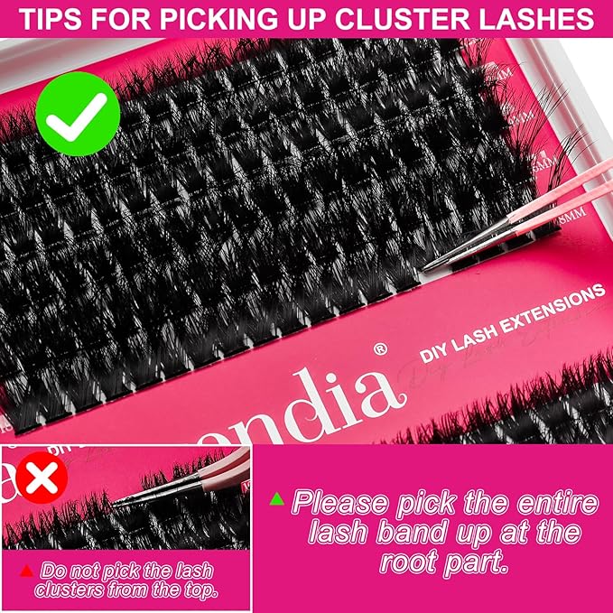 Fowendia Lash Clusters Kit Fluff 80D 100D Individual Lashes D-Curly Cluster Eyelash Extensions 10-18mm DIY Lash Extension Kit Lash Bond and Seal Waterproof, Lash Applicator, Thick False Eyelashes Kit