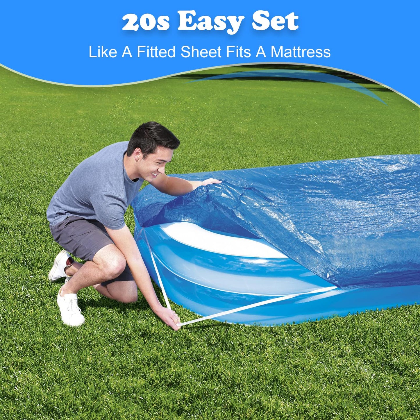 Nirvany Rectangular Pool Cover, Fits 120 in x 72 in Inflatable Rectangle Swimming Pool Cover, Dustproof Rainproof Waterproof Square for Garden Outdoor Paddling Family Pools Protector