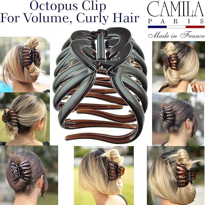Camila Paris AD718 Octopus French Claw Clip for Women Ã¢ÂÂ Large 3.5 Inch Hair Clip for Thick Hair, Long Curly Wavy Hair, XL Strong No-Slip Grip, Cellulose Acetate, Made in France
