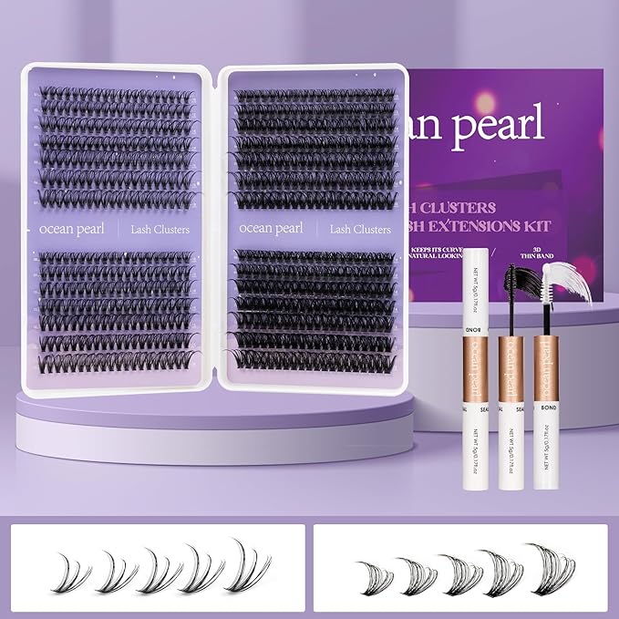 Lash Clusters Kit 560 Pcs 30D/40D/60D/80D Lashes Clusters Thick Volume Eyelash Extensions 10-18mm Individual Lahses Thin Band Cluster Lashes with Bond and Seal False Eyelashes Extensions Kit-30-80D