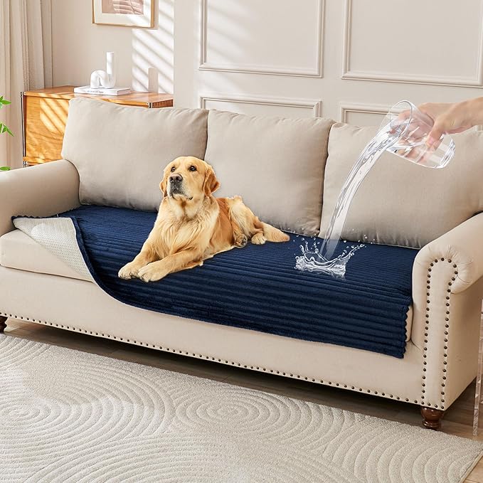 HAOMAIJIA Waterproof Couch Cover for Dogs Washable,Faux Fur Pet Couch Covers for Sofa,Soft Dog Bed Cover Non-Slip Couch Covers for 3 Cushion Couch Sofa Pet Friendly (Navy Blue, 35" x 74" 1 Pack)