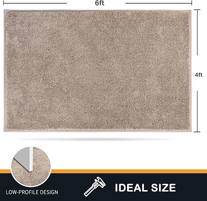 PURRUGS Easy Care Area Rug 4ft x 6ft, Non-Slip Machine Washable Entryway Rug, Dog Door Mat, Stain Resistant Accent Rug for Hallway, Living Room, Bedroom and Mudroom, Taupe