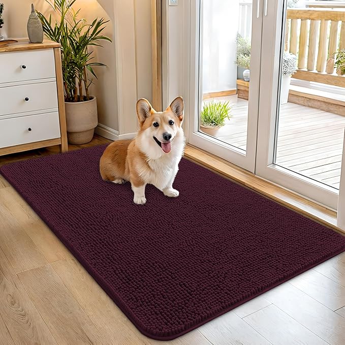 OLANLY Dog Door Mat for Muddy Paws 45x27, Absorbs Moisture and Dirt, Absorbent Non-Slip Washable Doormat, Quick Dry Chenille Mud Mat for Dogs, Entry Indoor Entryway Carpet for Inside Floor, Russet