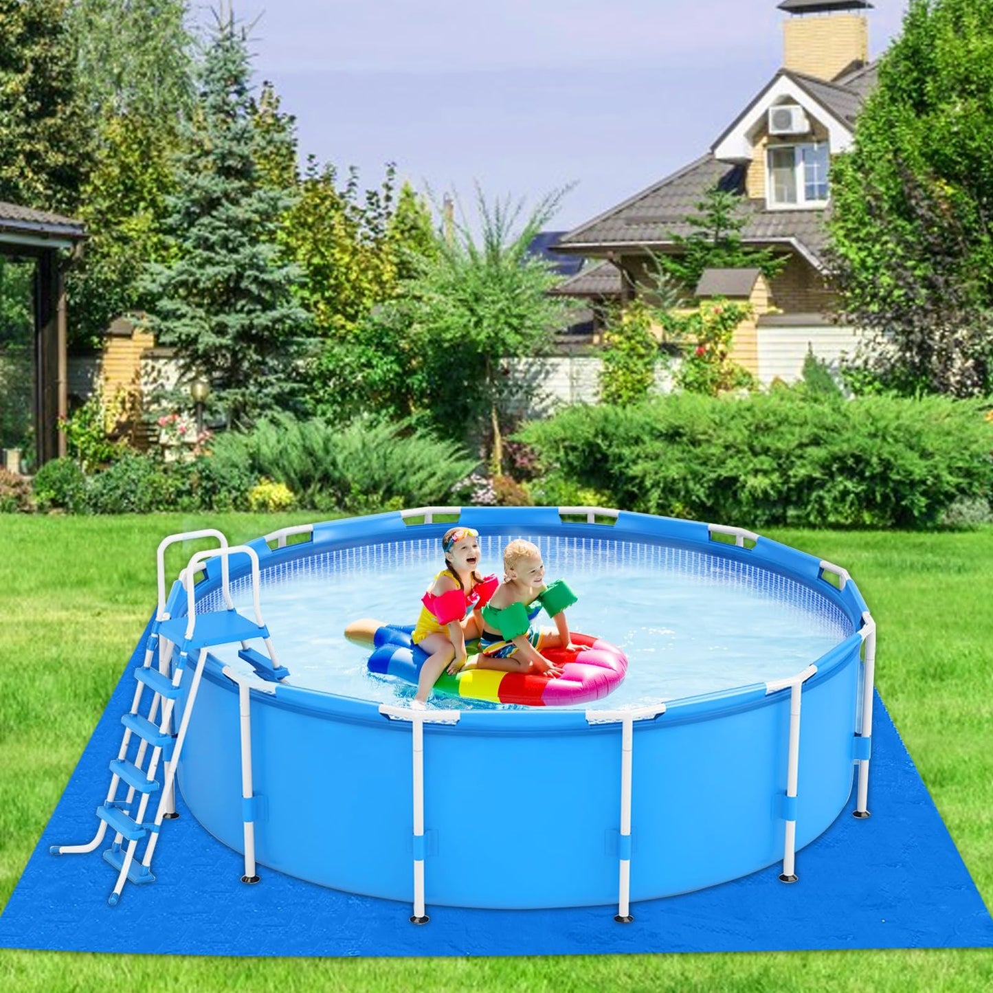 YEXEXINM 11 x 11 Ft Pool Ground Cloths,Swimming Pool Waterproof PE Swimming Pool Liner Pad for Protect Above Ground Pool Blanket for 8ft to 10ft Frame Above Ground Pools Accessories Prevents Punctures