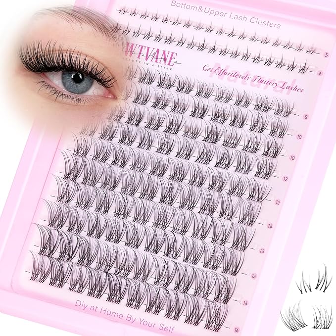 Natural Lash Clusters Wispy Eyelash Clusters DIY Lash Extension with 5-6mm Bottom Lashes 8-16mm Venus Individual Lashes Invisible Band Lash Cluster Eyelash Extensions for Natural Look by Wtvane