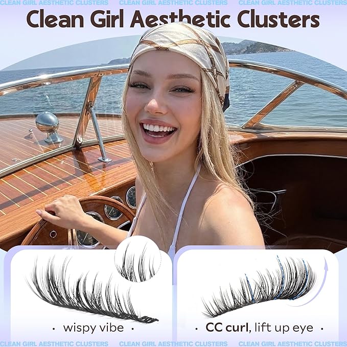 Goddvenus Wispy Natural Lash Clusters 12-14-16mm CC Curl DIY Cluster Eyelash Extensions for Clean Makeup, Individual False Eyelashes Cat Eye Lash Clusters 126pcs