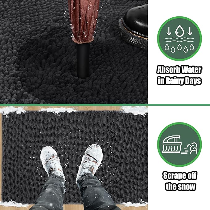 IM HOME Chenille Absorbent Outdoor Doormat 71" x 25", Washable Muddy Door Mats for Dog Non Slip Indoor Doormat Dog Mat for Muddy Paw Front Inside Doormats for Entryway Dark Grey