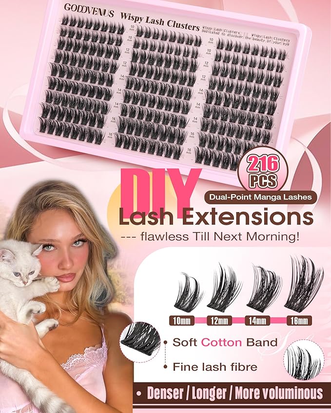 Goddvenus Wispy Manga Lash Clusters Natural Eyelash Clusters Fairy Cluster Eyelash Extensions Anime Individual Lashes C Curl Lash Extension Waterproof DIY Eye Lashes Cluster
