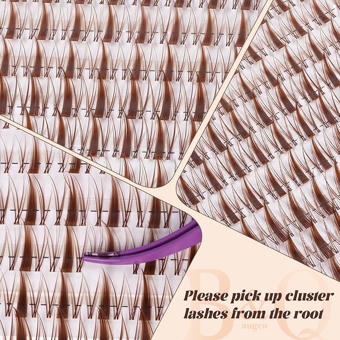 B&Q Brown Fairy Lash Clusters Kit Manga Lashes Clusters, Wispy Light Brown Eyelash Cluster Kit C-Curl 8-16mm DIY Lash Eyelashes for Fair/Dark Hair, Lightweight & Invisible Band(Mochalash Fairy 04 Set)
