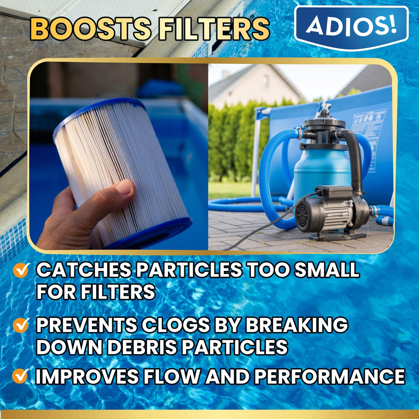 Adios! 20X Pool Cleaner and Clarifier – Restores Cloudy and Hazy Water for Above Ground and Inground Pools – Twenty Treatments per 32oz Bottle