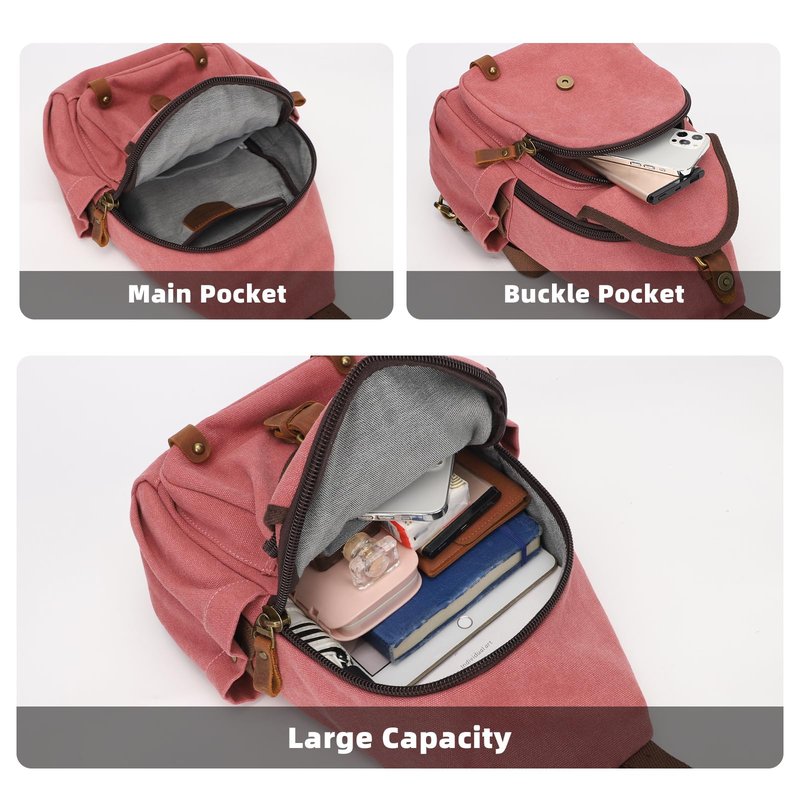 KouLi Buir Canvas Sling Bag,Small Crossbody Backpack,Convertible Chest Bag Casual Daypack For Outdoor Cycling Hiking Travel (Rust Red)