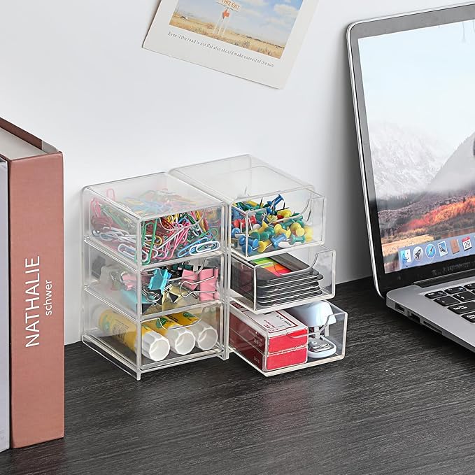 BTSKY 1 Pack Small Acrylic Storage Organizer with Drawers, 3-Layer Clear Desktop Organizer for Office Supplies Mini Storage Box with Drawers for Desk, Desktop Makeup Drawer Jewelry Storage Box