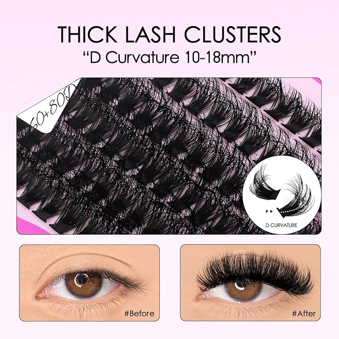 SOFENIDA Lash Extension Kit Thick Lash Cluster Kit 10-18mm Volume Eyelash Clusters D Curvature Cluster Eyelash Extensions Kit 3D Wispy Lash Clusters DIY Lash Extension Kit(60D 80D-10-18MIX Thick Kit)