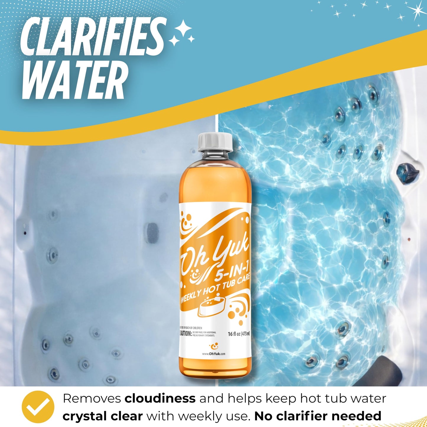 Oh Yuk Hot Tub Cleaner + 5 in 1 Weekly Hot Tub Care Combo, Hot Tub Chemicals, Hot Tub Jet Cleaner, Spa Chemicals for Hot Tub, Water Clarifier, Conditioner and Spa Treatment