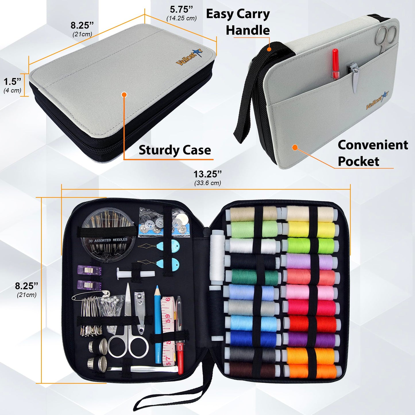 Easy to Use Light Grey Sewing Kit - Christmas Gifts for Girls, Teens, Moms & Kids - Beginner Hand Sew Kit for Clothing Repairs. Includes 30 Needles, Thread, and All Essential Supplies for Small Fixes