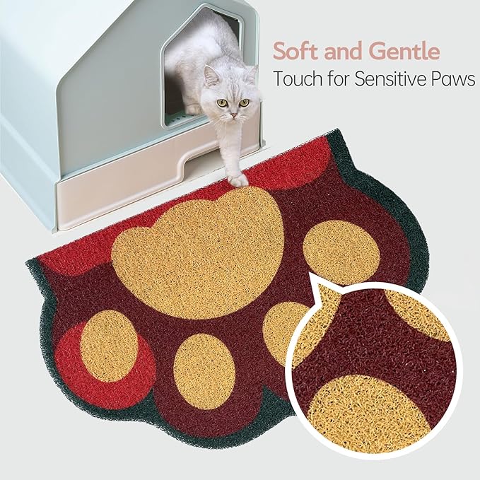 Cute Cat Litter Mat 24”x16”, Litter Box Mat, Litter Trapping Mat, Soft on Kitty Paws, Easy Clean, Anti Slip, Pet Accessories, Door Floor mats - Red Green60*40