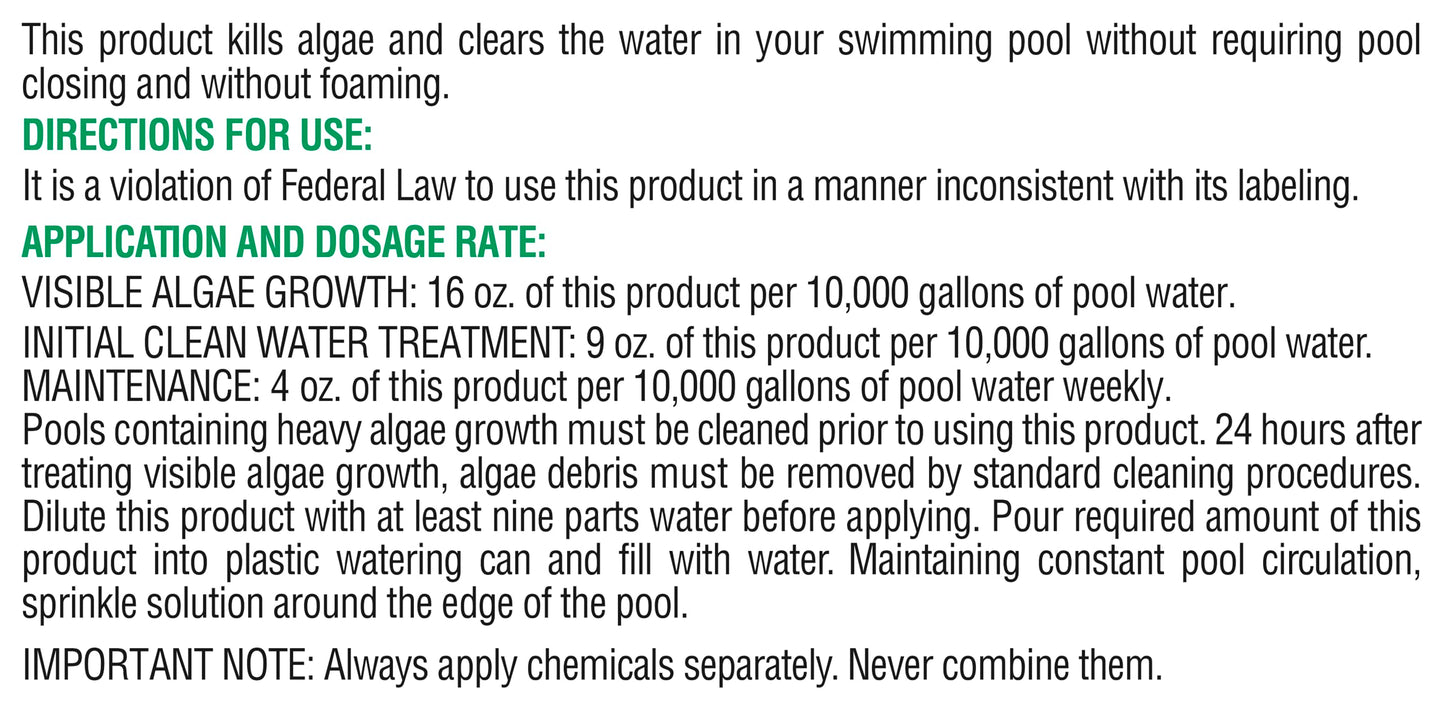 Pool Mate 1-Quart Concentrated Black Algaecide, Algaecide for Pool, Made in USA