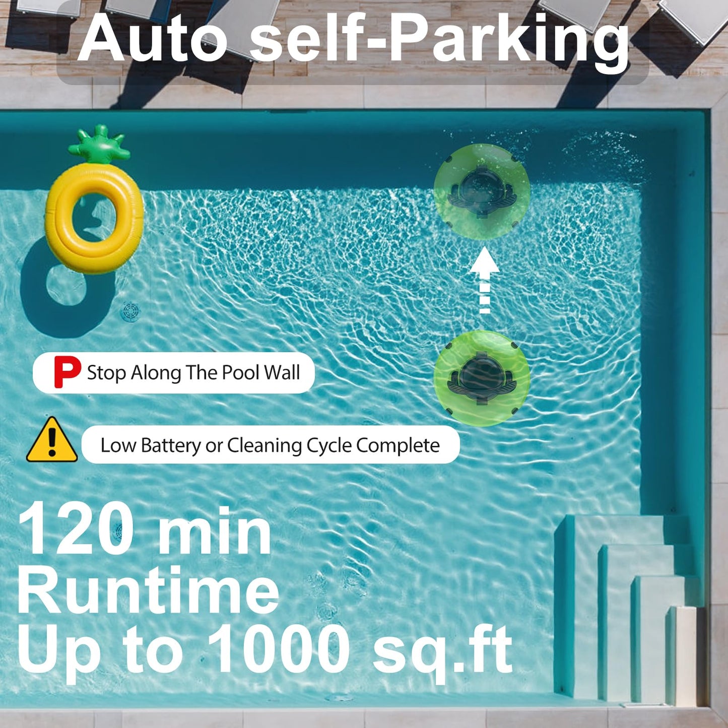 Baopilong 2026 Cordless Robotic Pool Cleaner - 120 Mins Automatic Pool Vacuum for Above Ground Pool & In - Ground Flat Pools up to 1000 Sq.Ft, Robot Pool Cleaner with Self - Parking Tech