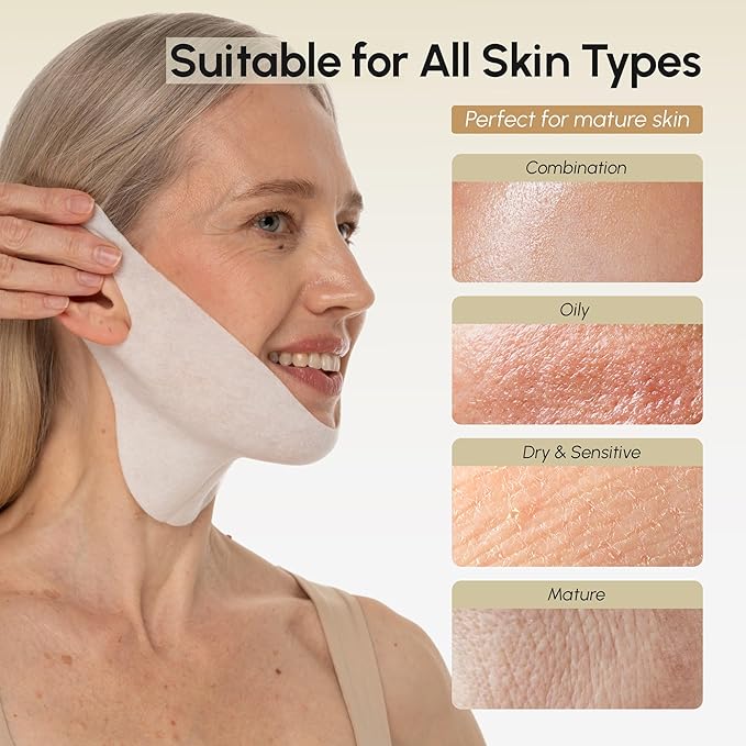 MAREE Chin Strap V Line Lifting Mask - 24K Gold Face & Neck Lift Tape Mask - Double Chin Strap for Sleeping - Neck Wrinkle Patches Reducer & Jawline Shaper for Firming, Tightening & Lifting - 10 PCS