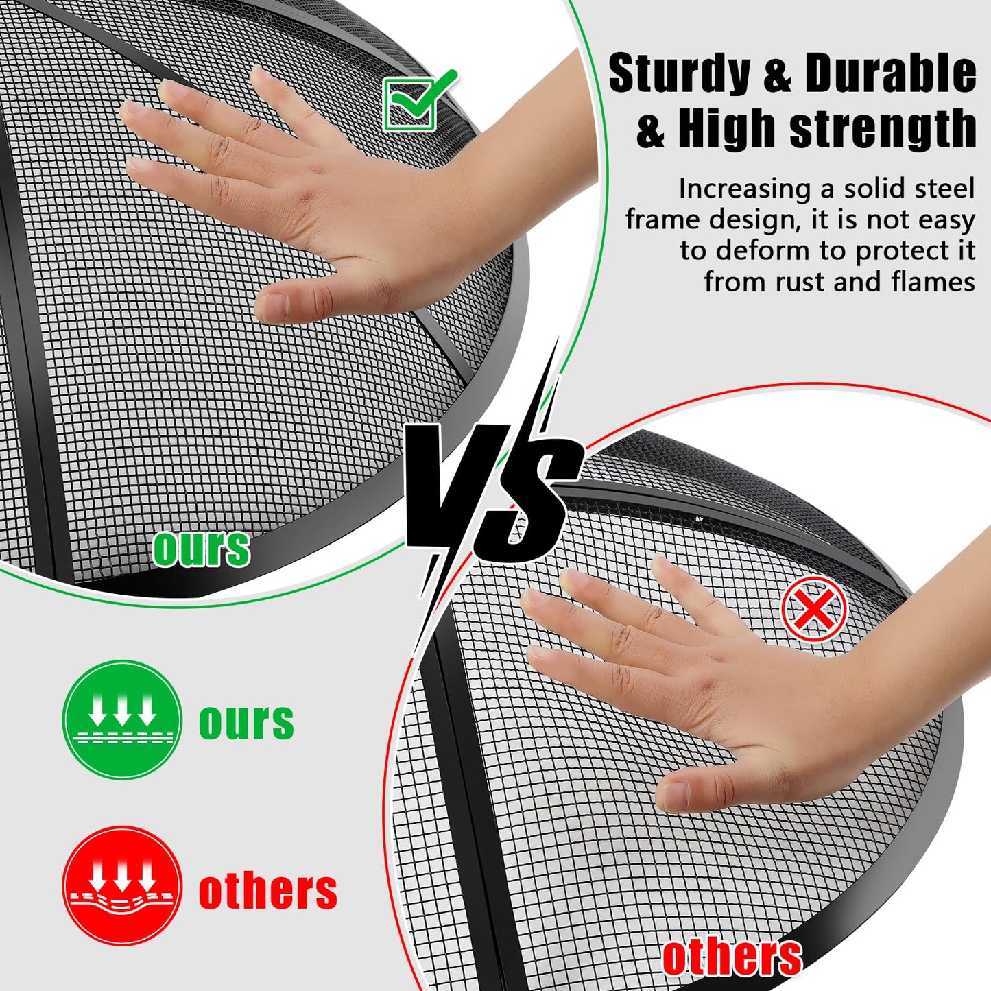 Fire Pit Spark Screen, Fire Pit Screen 22 Inch Round with Handle & Poker, Collapsible Heavy Duty Mesh Fire Pit Cover Fire Pit Lid for Outdoor/Patio/Backyard/RV Camping/Beach