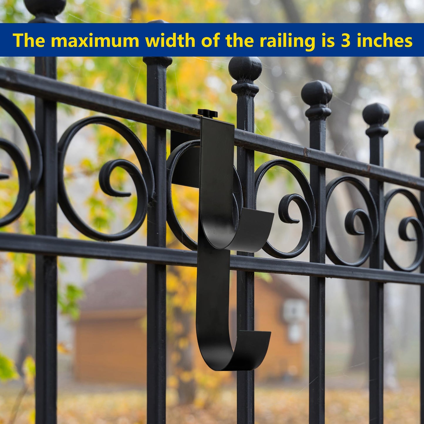 codree 4 Pcs Adjustable Pool Fence Hooks for Pool Equipment, Black Heavy Duty Fence Hooks for Pool Poles, Slipe-on Fence Hanger for Pool Hose Pool Skimmer, Fits 1.4 Inch to 3 Inch Railing