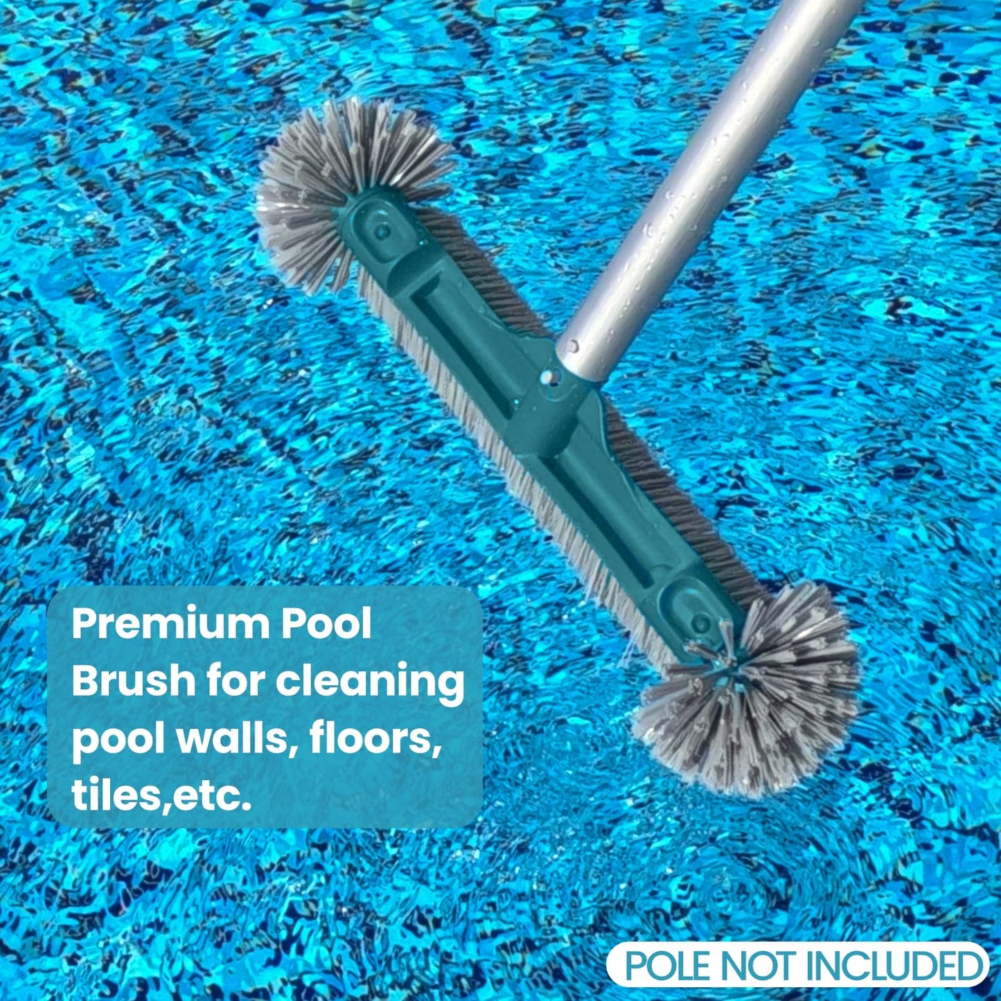 18” Pool Brush Head - Plastic Pool Brushes with Round Ends for Cleaning Swimming Pool Walls, Steps & Corners, Safe for Vinyl Liner(No Pole)