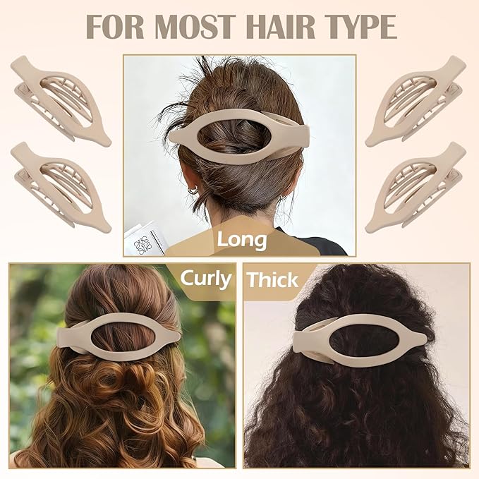 5.5 Inches Extra Large Flat Hair Clips for Women, 4 Pack XL Big Claw Clips for Thick Hair, Oversized Matte Strong Hold Non-slip Flat Claws, Cream