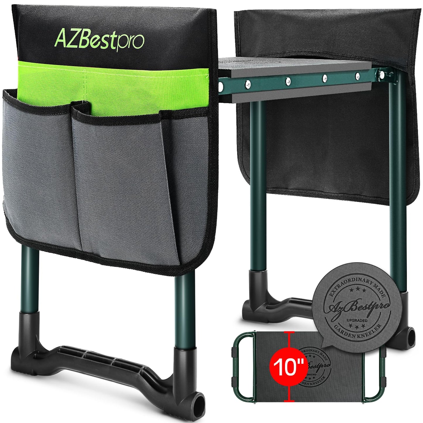 Garden Kneeler and Seat Heavy Duty, Upgraded Foldable Gardening Stool - Widened to 10" Stable Wear-resistant Prevent Knee and Back Pain, Beautiful Logo high-end 2 Large Tool Bags Gift for Women